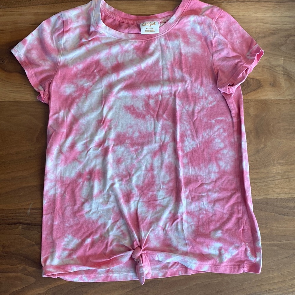 girls XL pink and white tie dye cat and jack tee